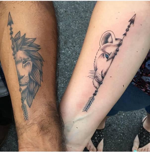 lion and lioness couple tattoos