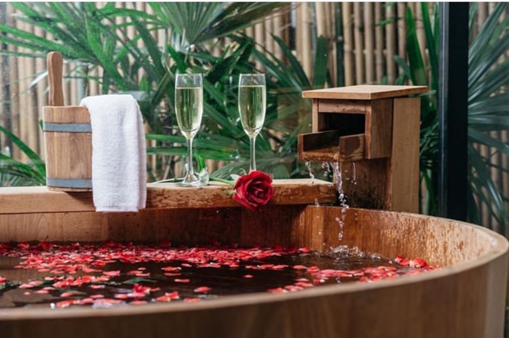 flower petals in bath tub