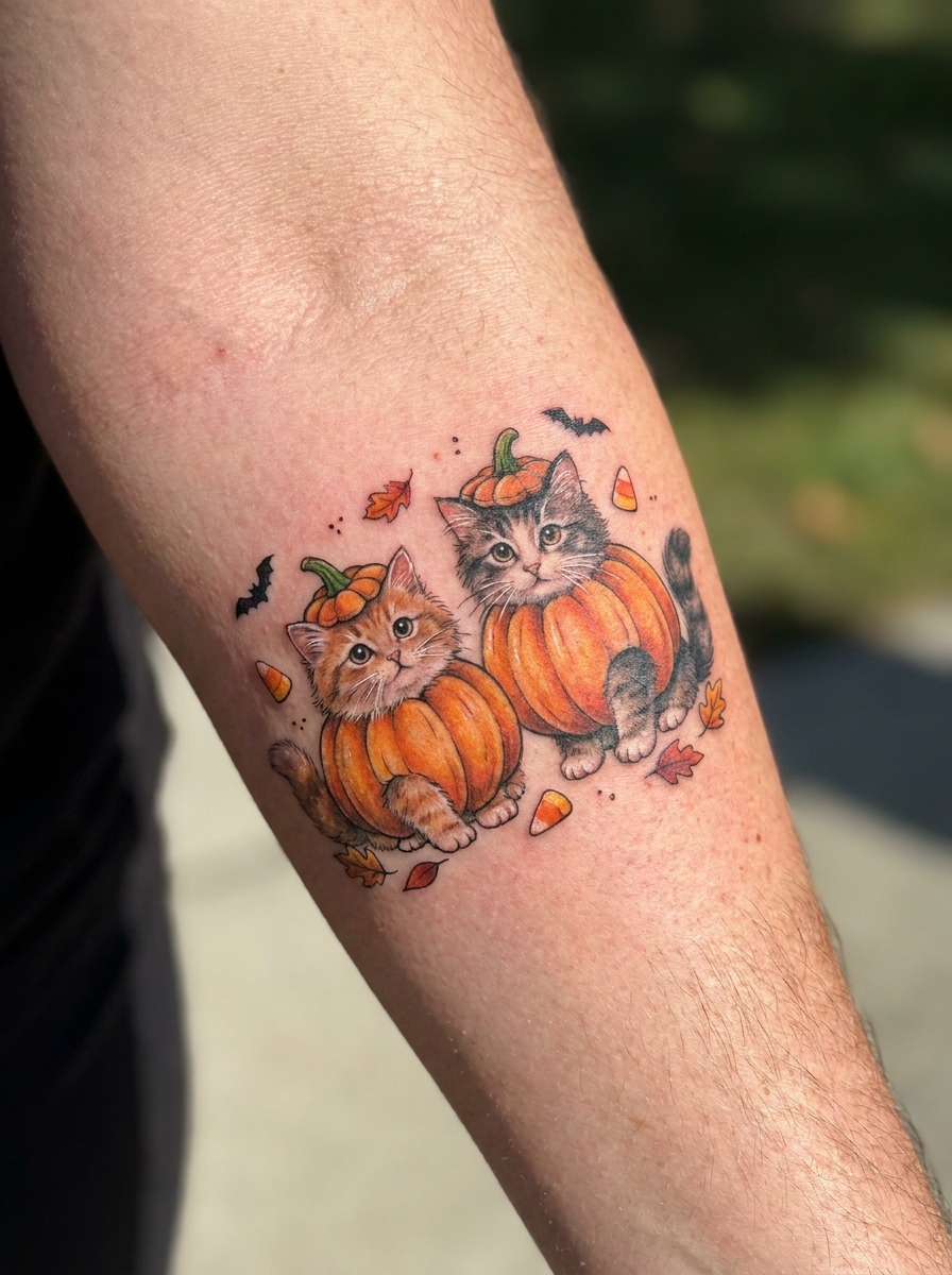 Cats in Pumpkin Costumes