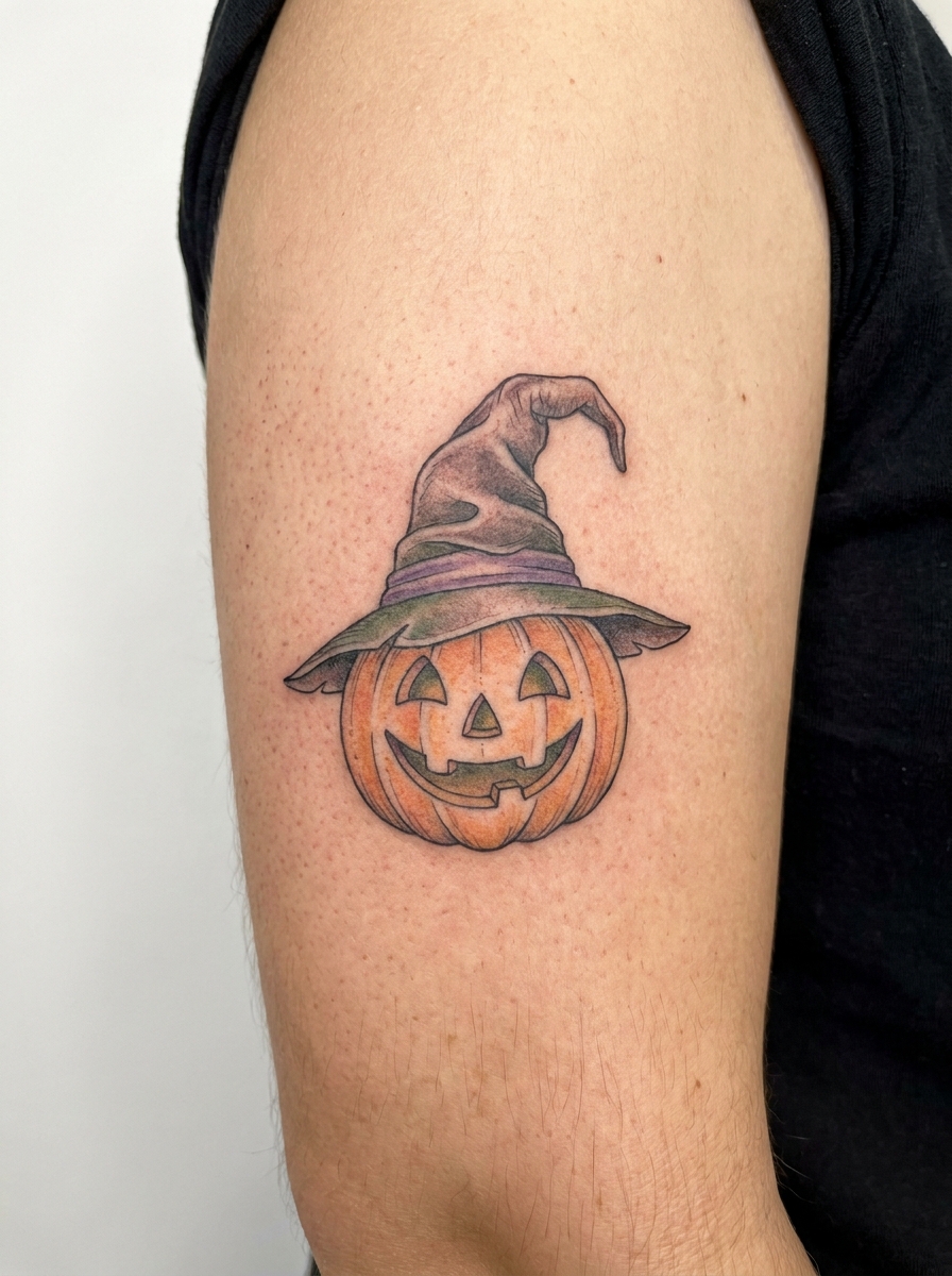 Pumpkin Wearing a Witch Hat