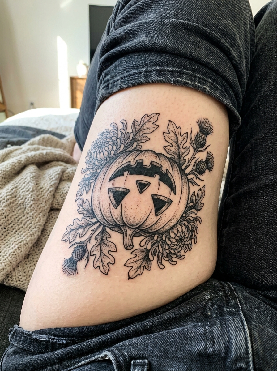 Pumpkin and Flowers Tattoo
