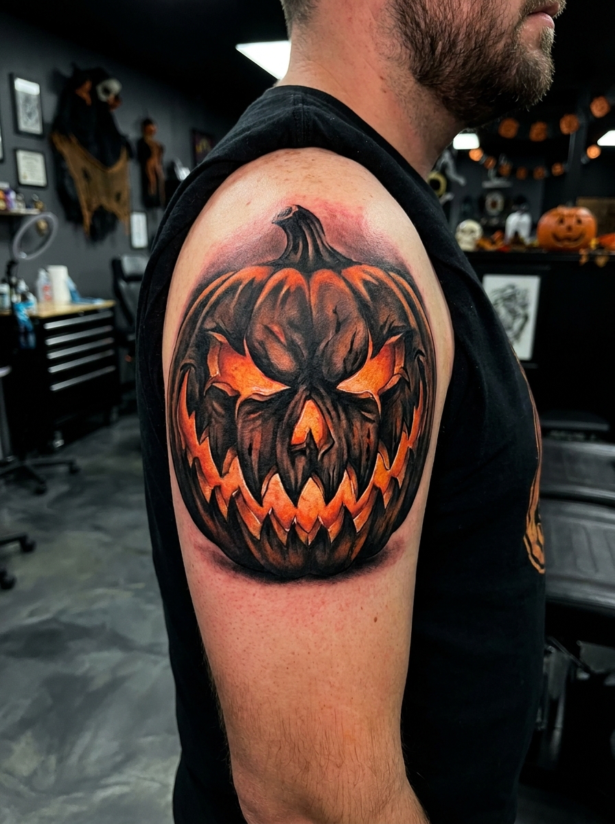 Scary Pumpkin Face Tattoo