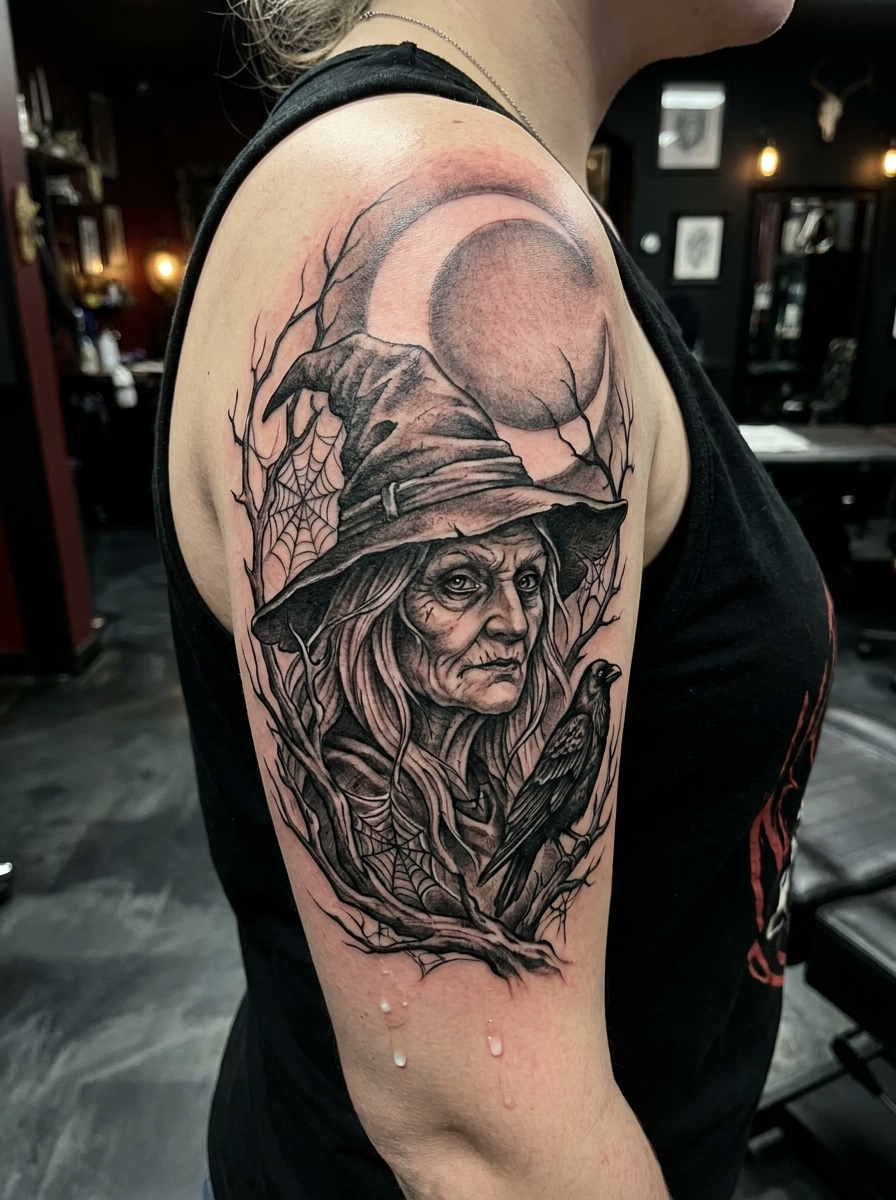 Witch Head With Crescent Moon