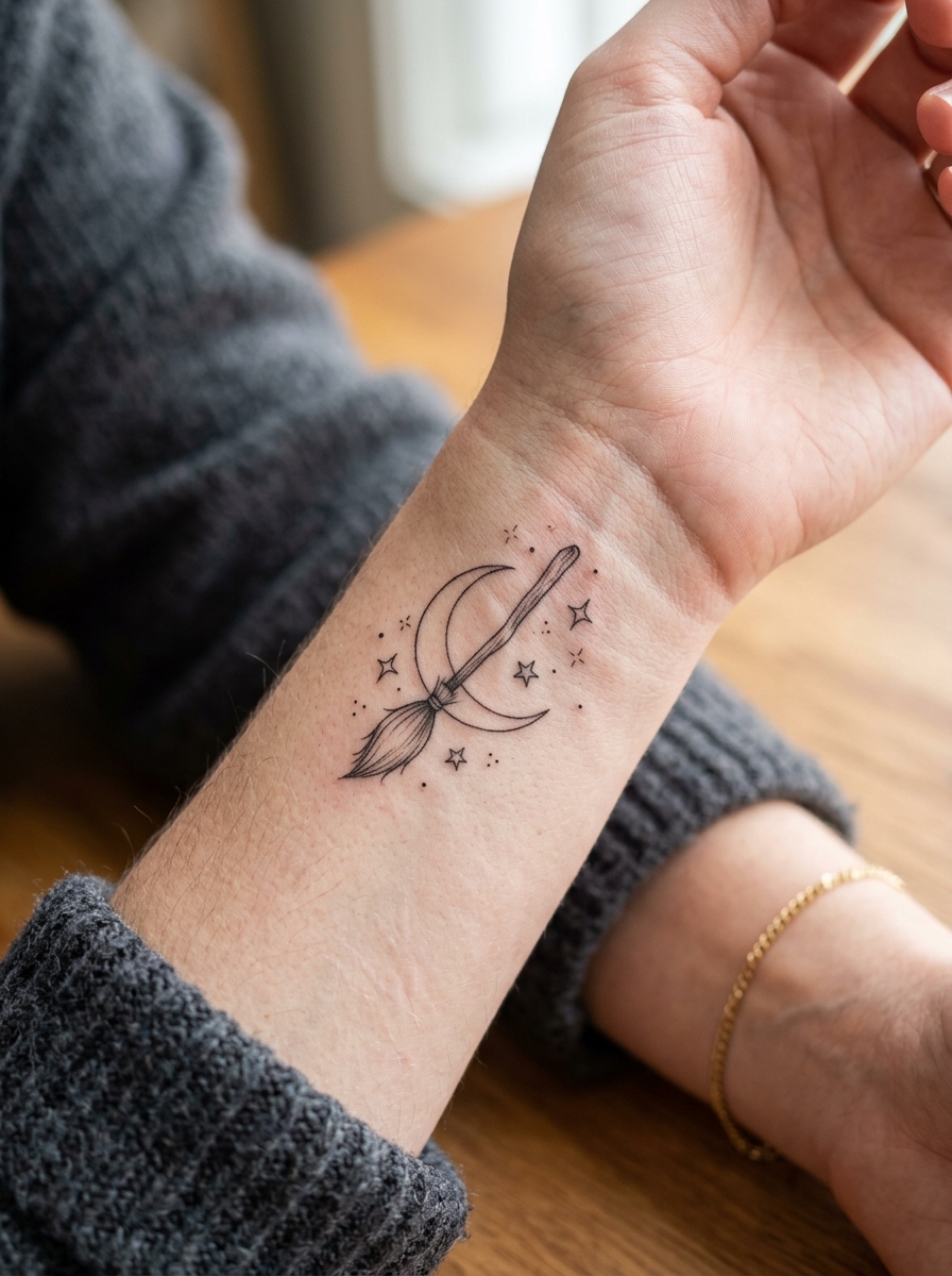 Witch's Broom and Crescent Moon