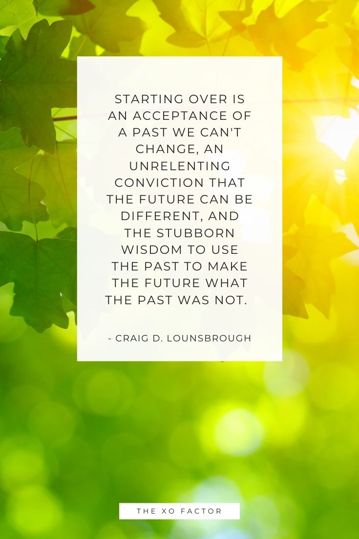 Starting over is an acceptance of a past we can't change, an unrelenting conviction that the future can be different, and the stubborn wisdom to use the past to make the future what the past was not.      - Craig D. Lounsbrough