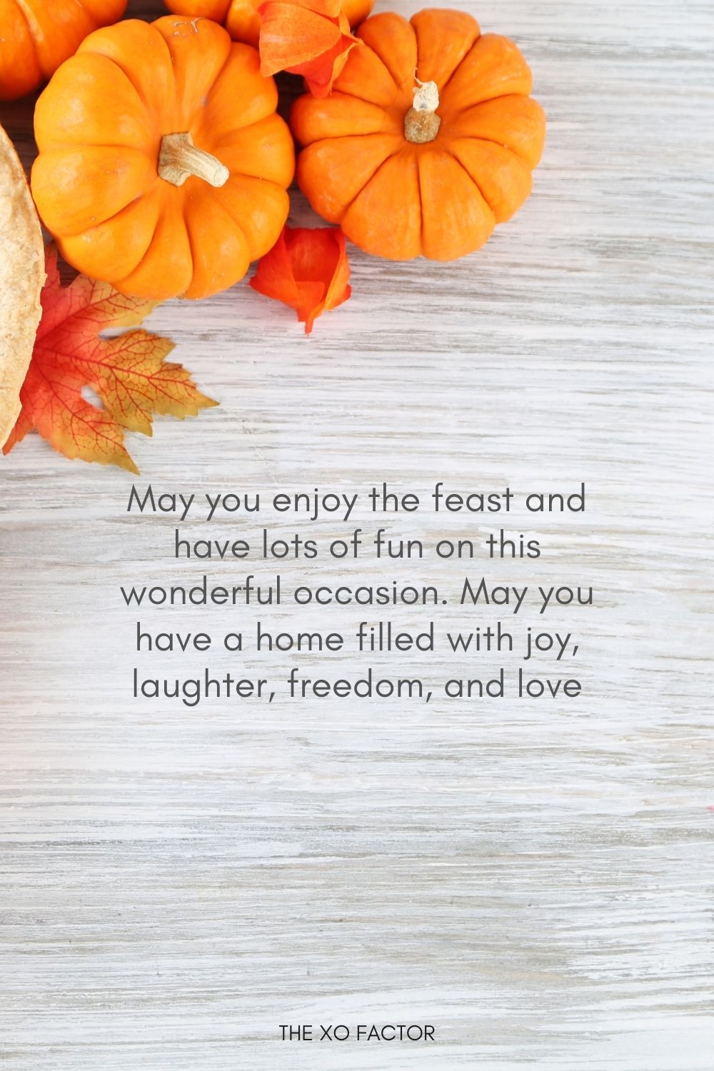 May you enjoy the feast and have lots of fun on this wonderful occasion. May you have a home filled with joy, laughter, freedom, and love. Happy Thanksgiving.