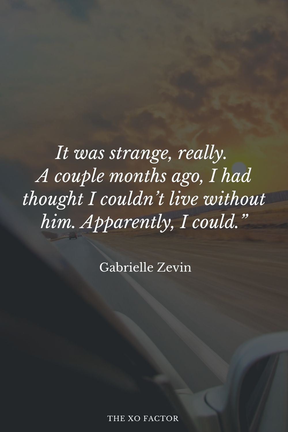 It was strange, really. A couple months ago, I had thought I couldn’t live without him. Apparently, I could.” Gabrielle Zevin