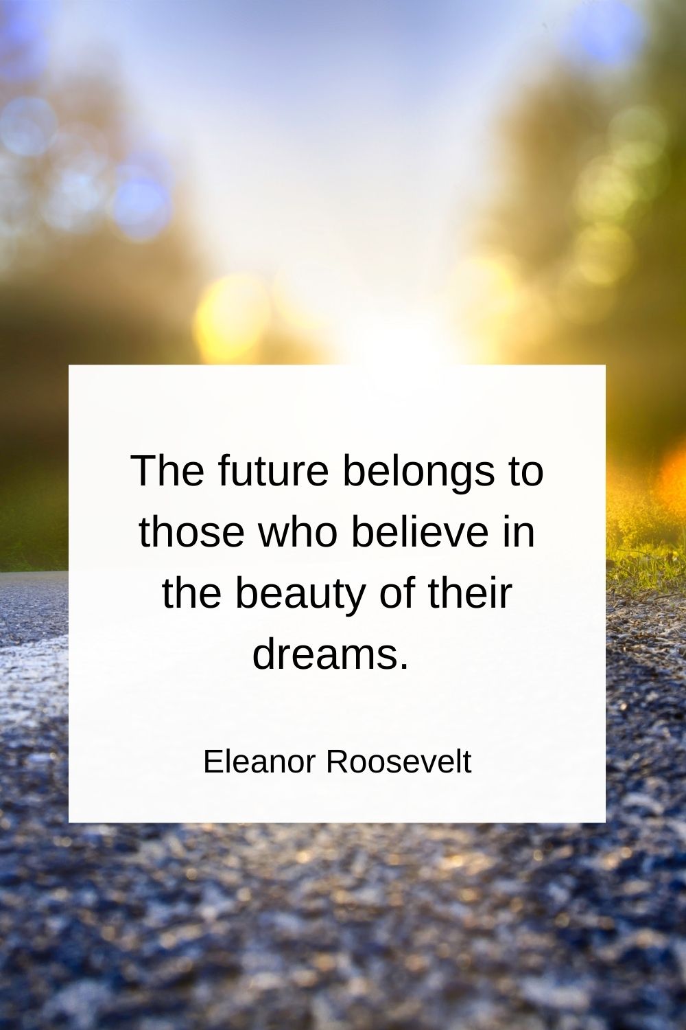The future belongs to those who believe in the beauty of their dreams.  Eleanor Roosevelt