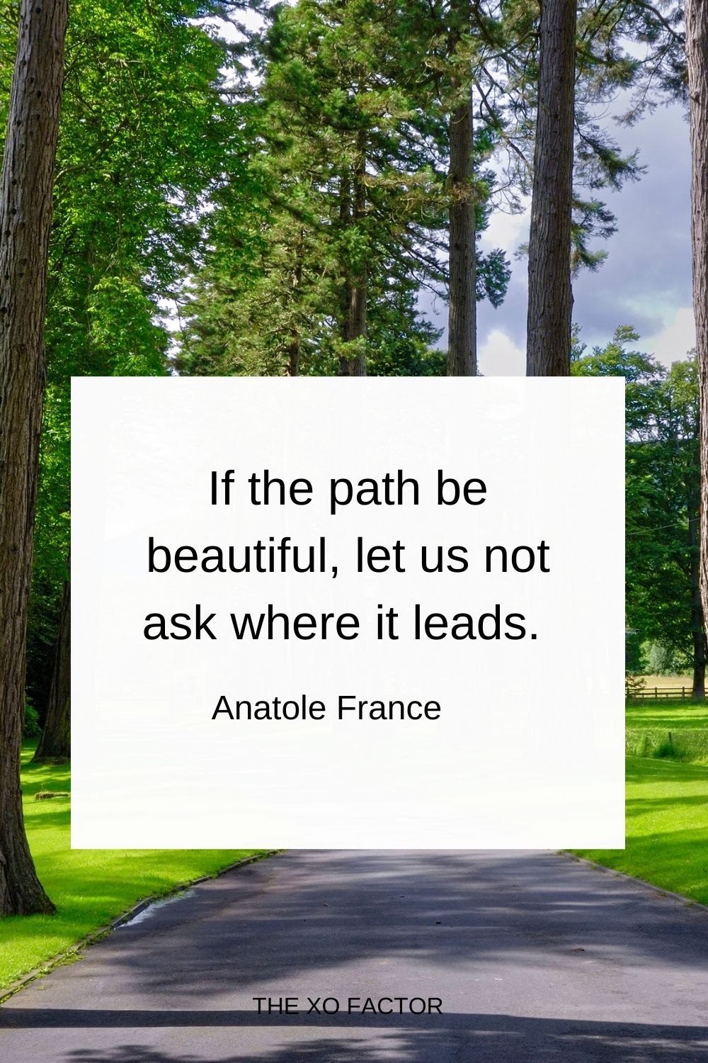 If the path be beautiful, let us not ask where it leads. Anatole France