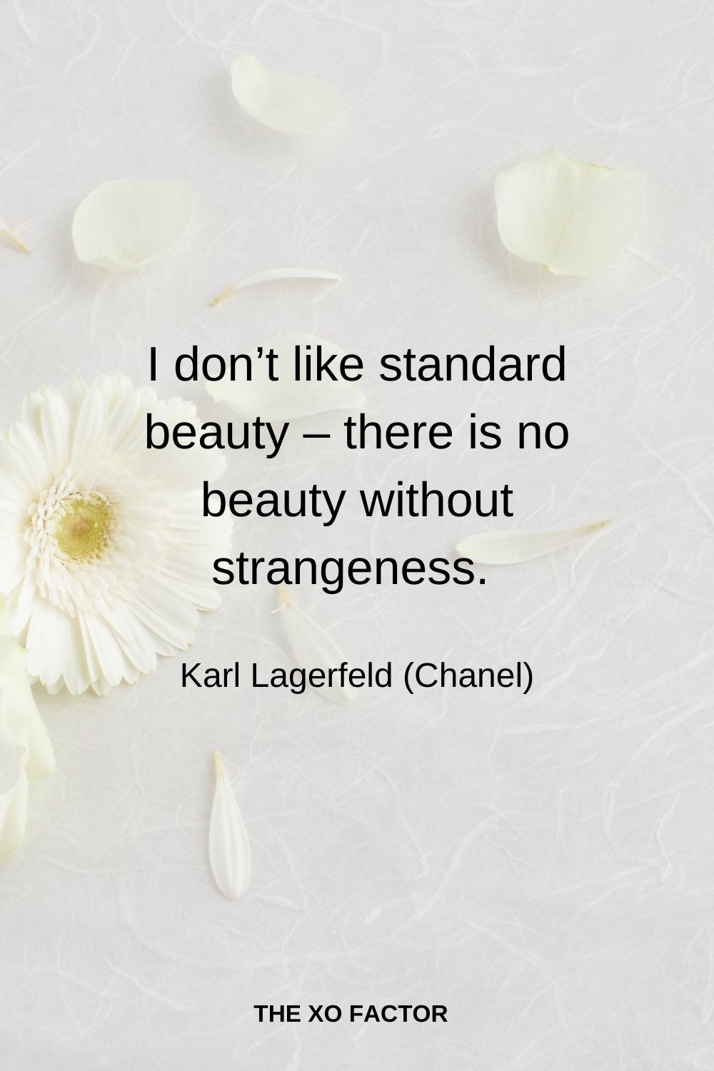 I don’t like standard beauty – there is no beauty without strangeness.  Karl Lagerfeld (Chanel)