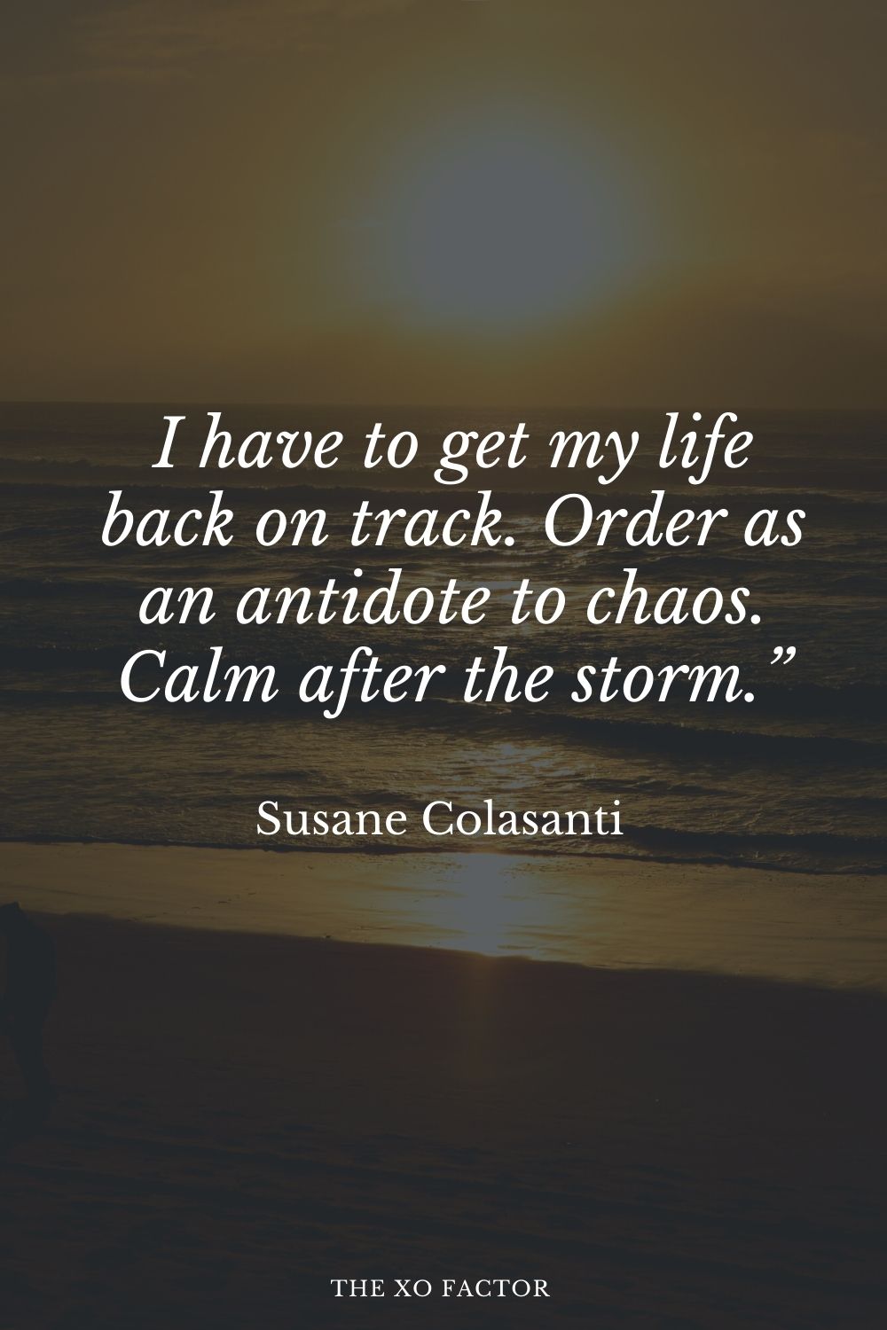 I have to get my life back on track. Order as an antidote to chaos. Calm after the storm.” Susane Colasanti