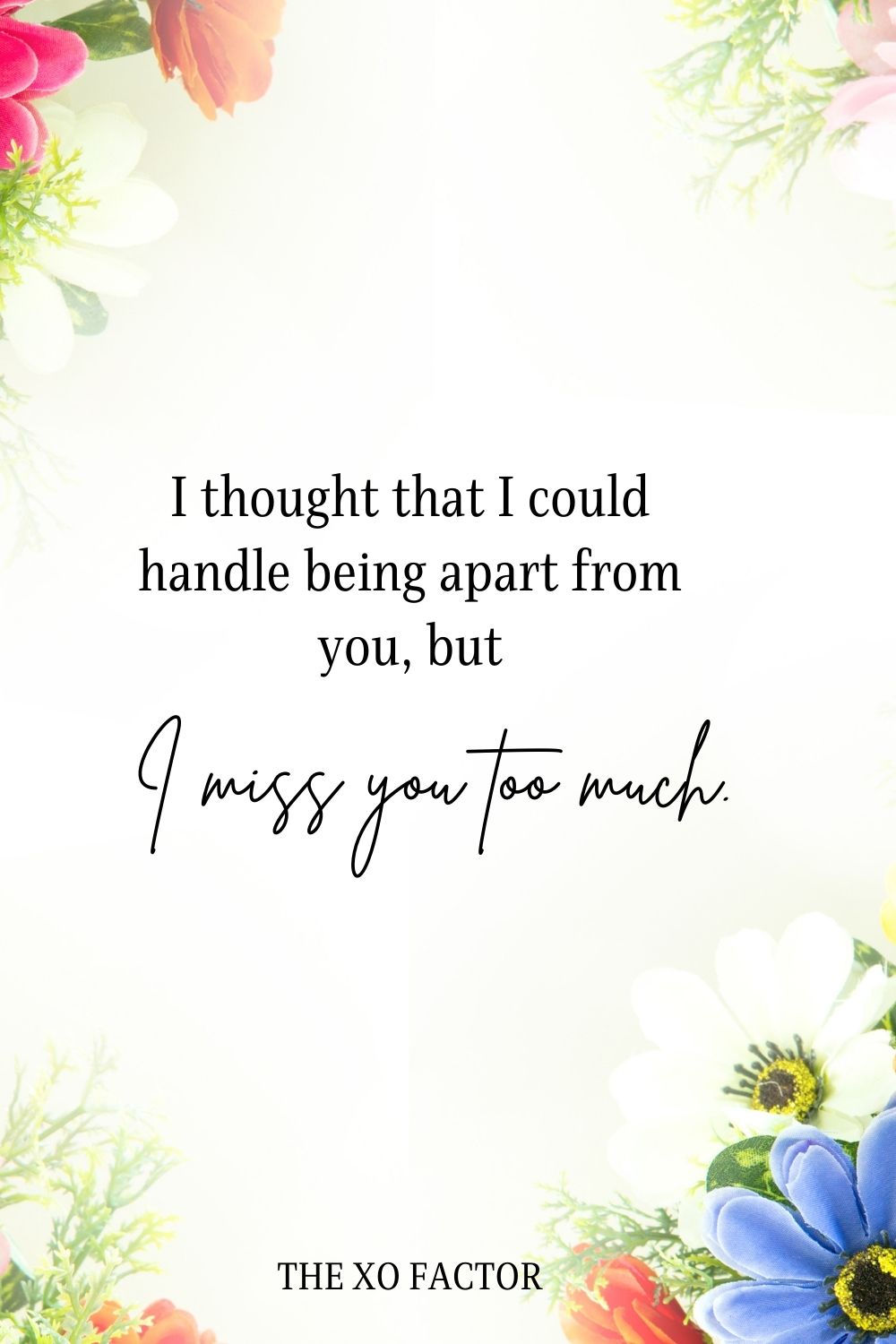 I thought that I could handle being apart from you, but I miss you too much.