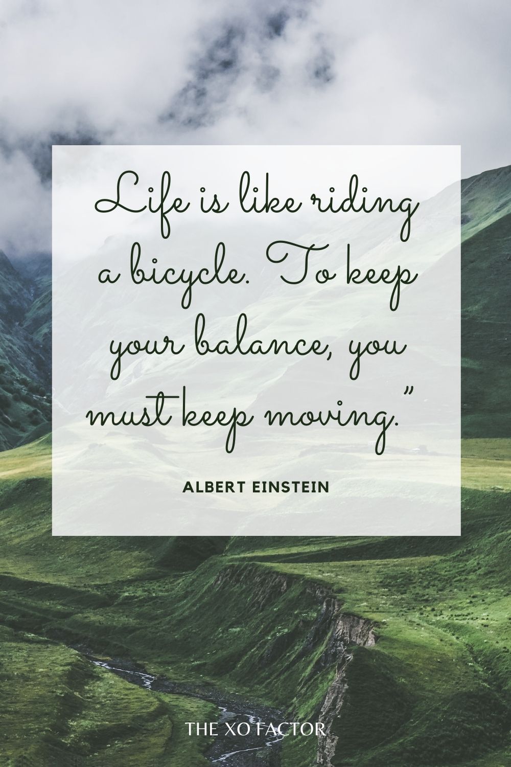 Life is like riding a bicycle. To keep your balance, you must keep moving.”  Albert Einstein