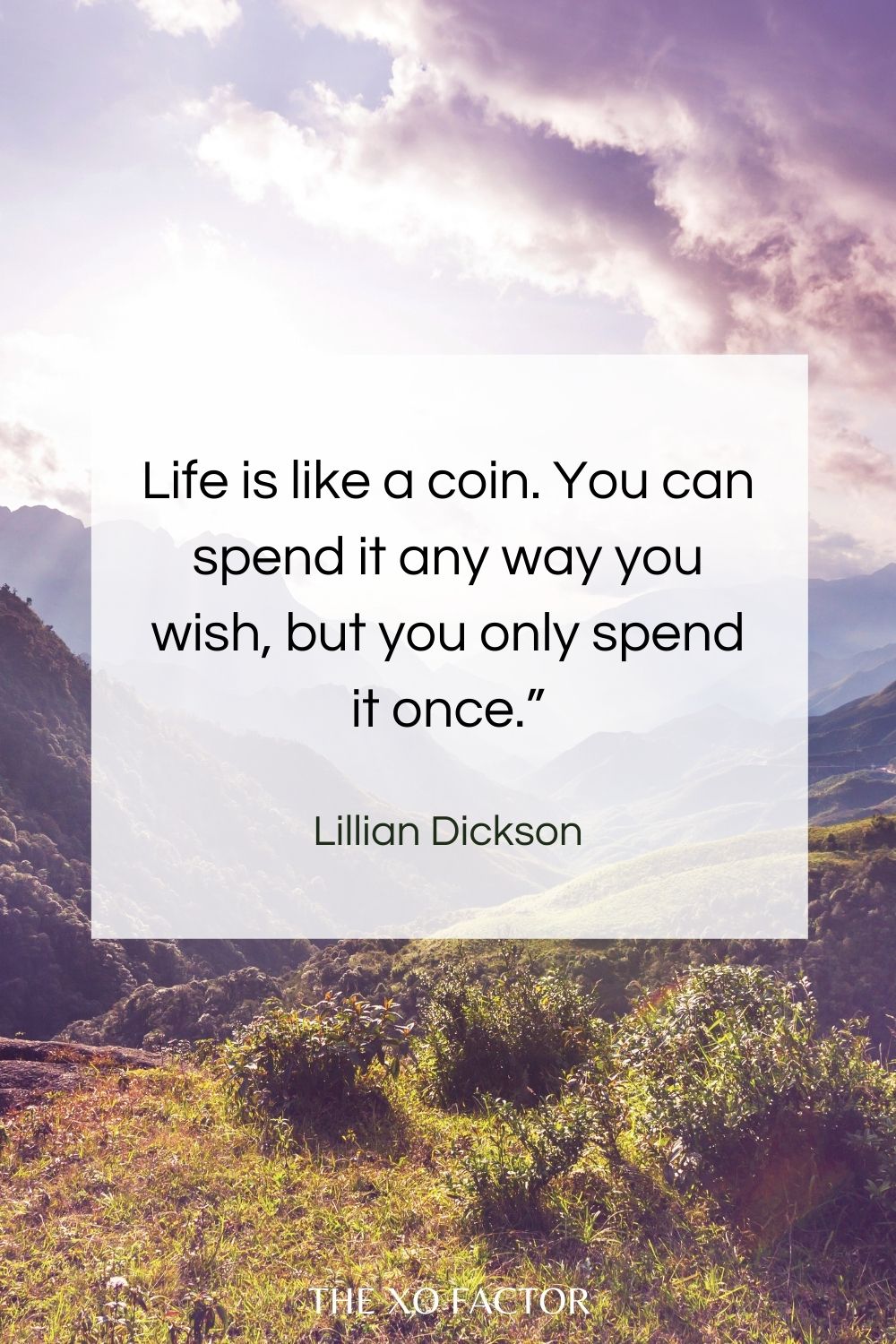 Life is like a coin. You can spend it any way you wish, but you only spend it once.”  Lillian Dickson