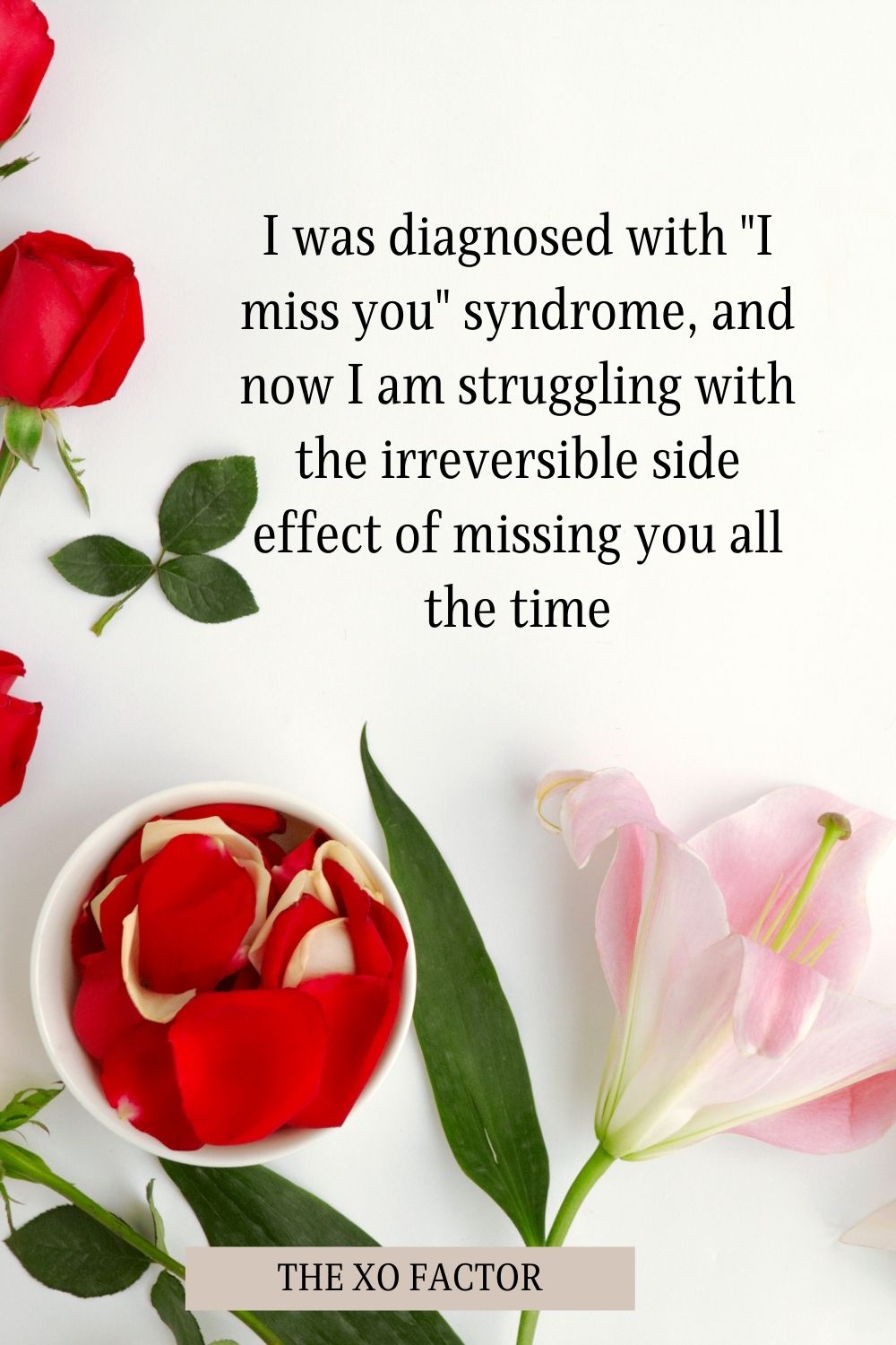 I was diagnosed with "I miss you" syndrome, and now I am struggling with the irreversible side effect of missing you all the time. 