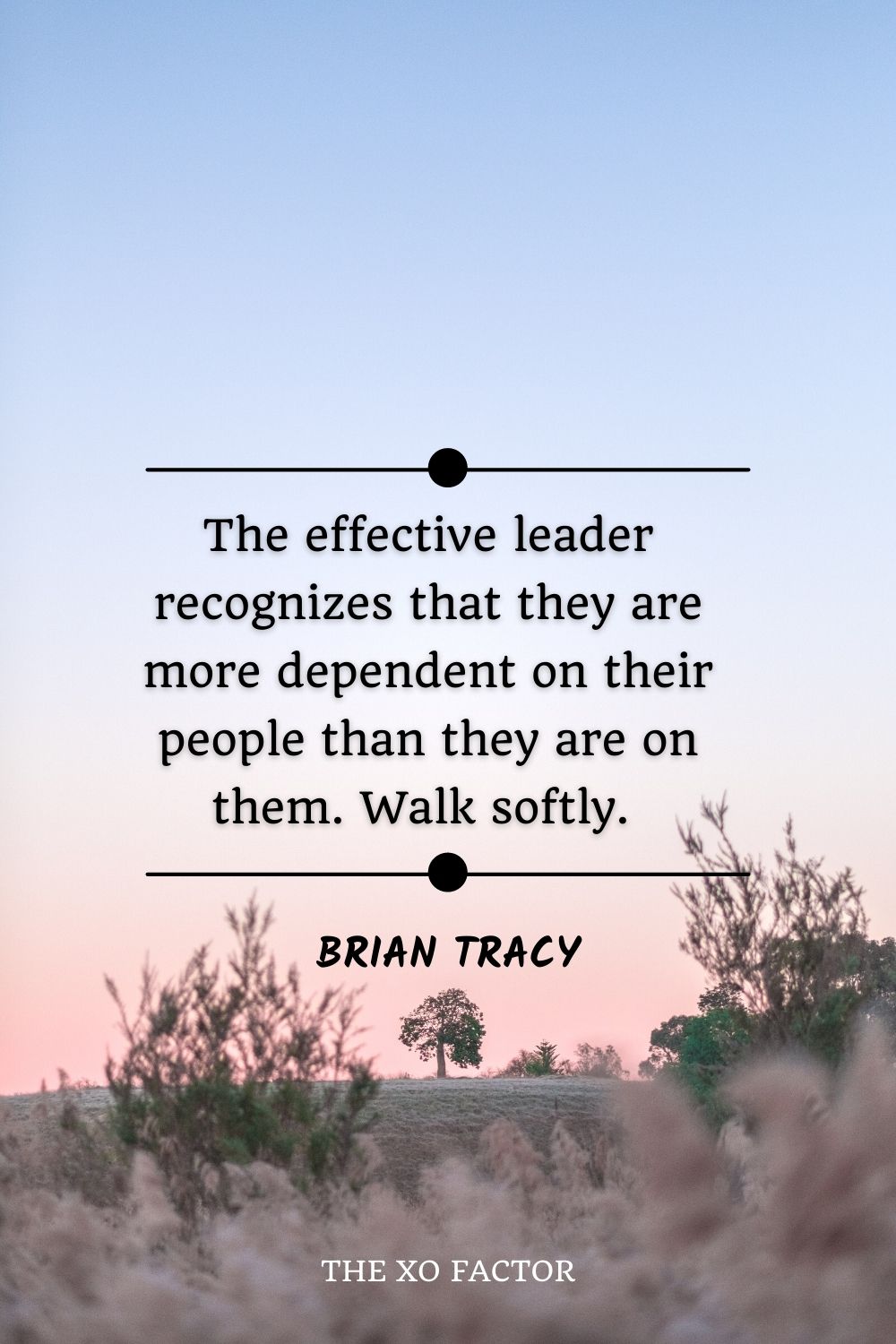 The effective leader recognizes that they are more dependent on their people than they are on them. Walk softly. ” – Brian Tracy