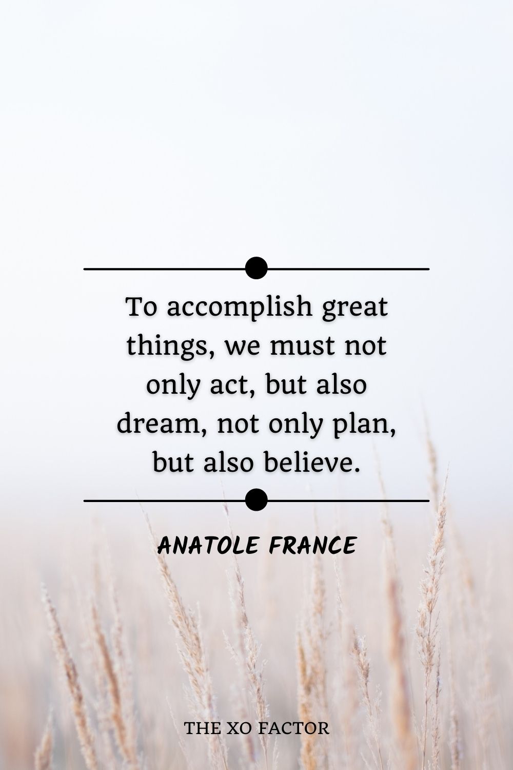 To accomplish great things, we must not only act, but also dream, not only plan, but also believe. Anatole France