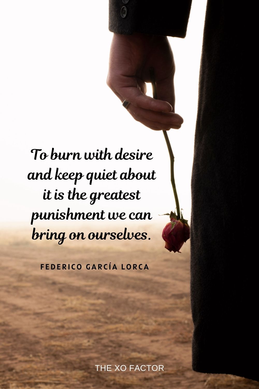 To burn with desire and keep quiet about it is the greatest punishment we can bring on ourselves. Federico García Lorca