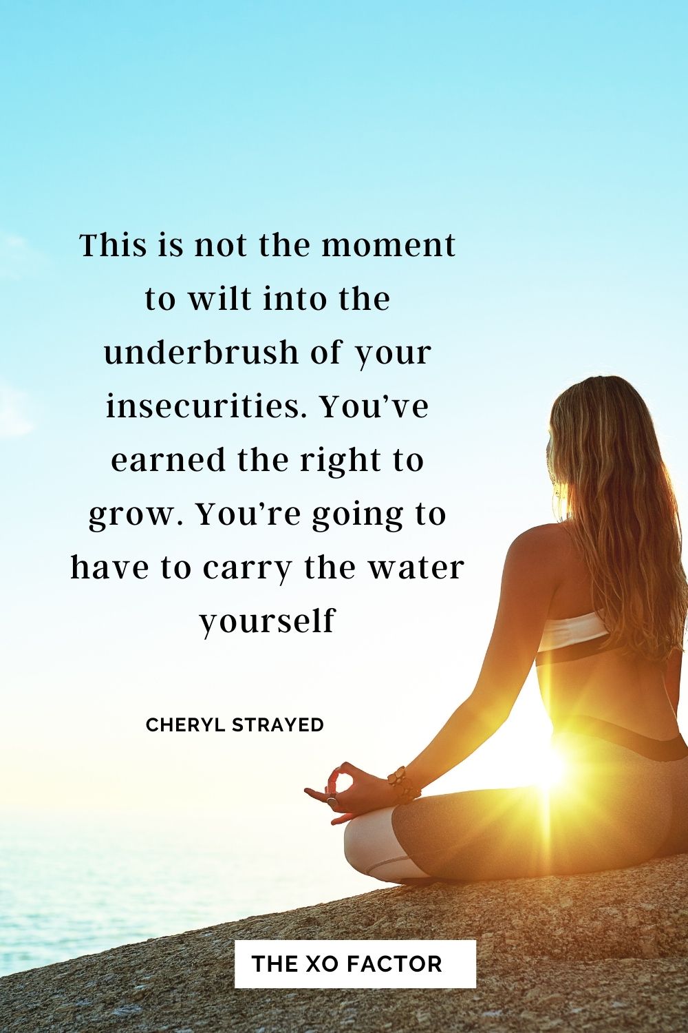 This is not the moment to wilt into the underbrush of your insecurities. You’ve earned the right to grow. You’re going to have to carry the water yourself. Cheryl Strayed