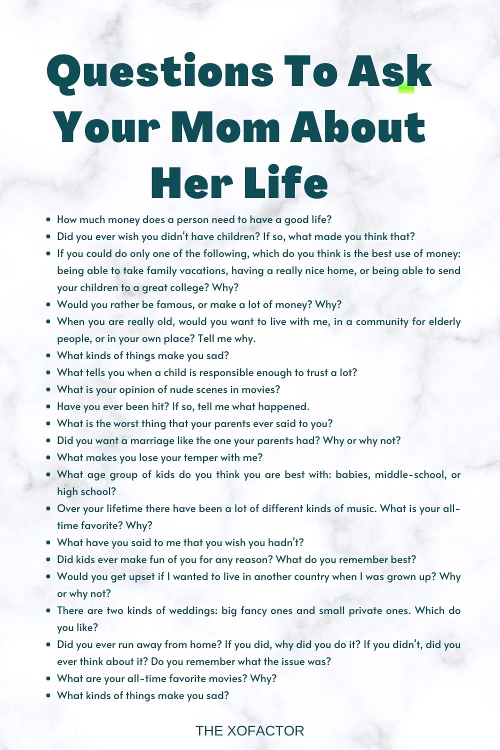 Questions To Ask Mother Your About  Life