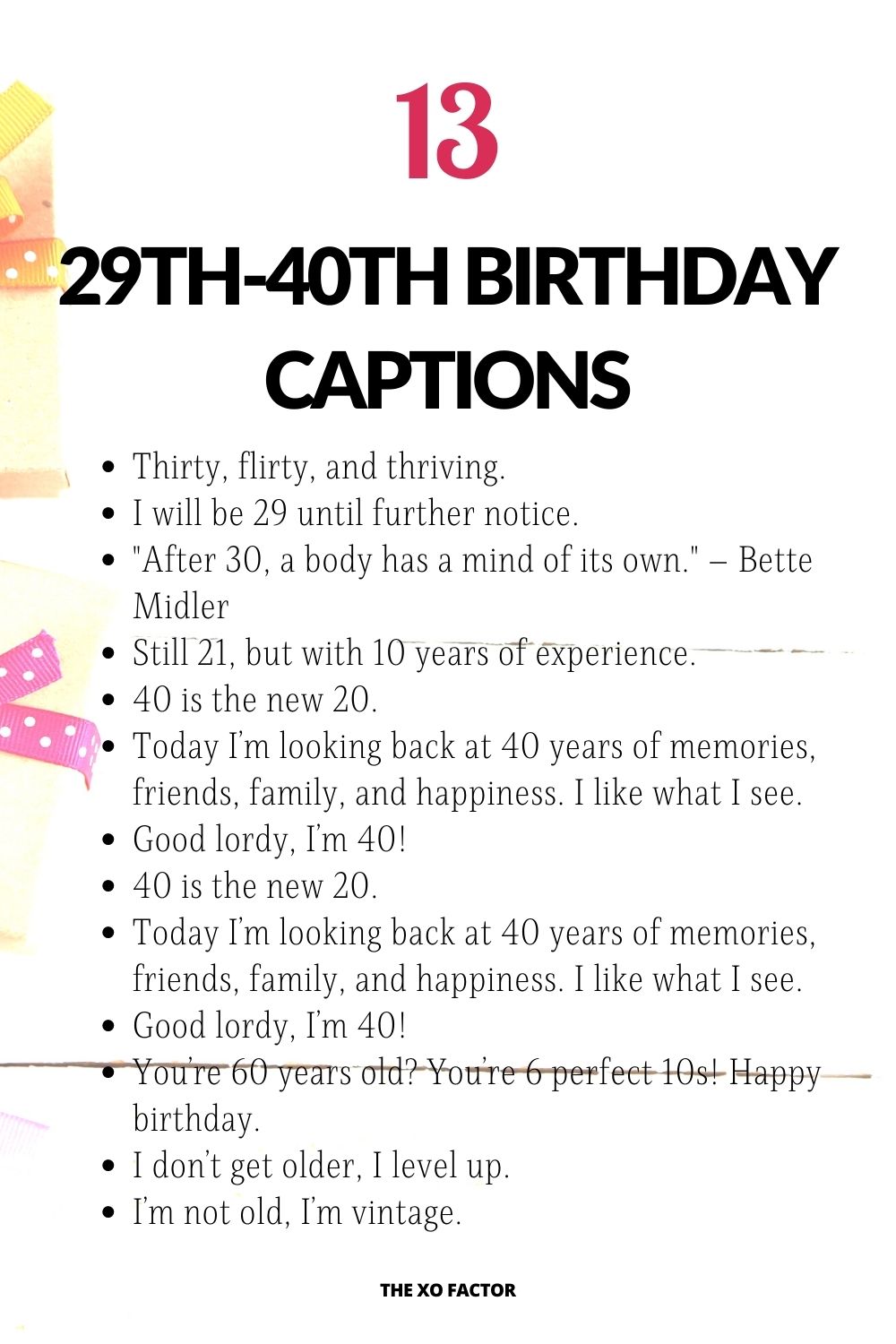 29th-40th Birthday Captions