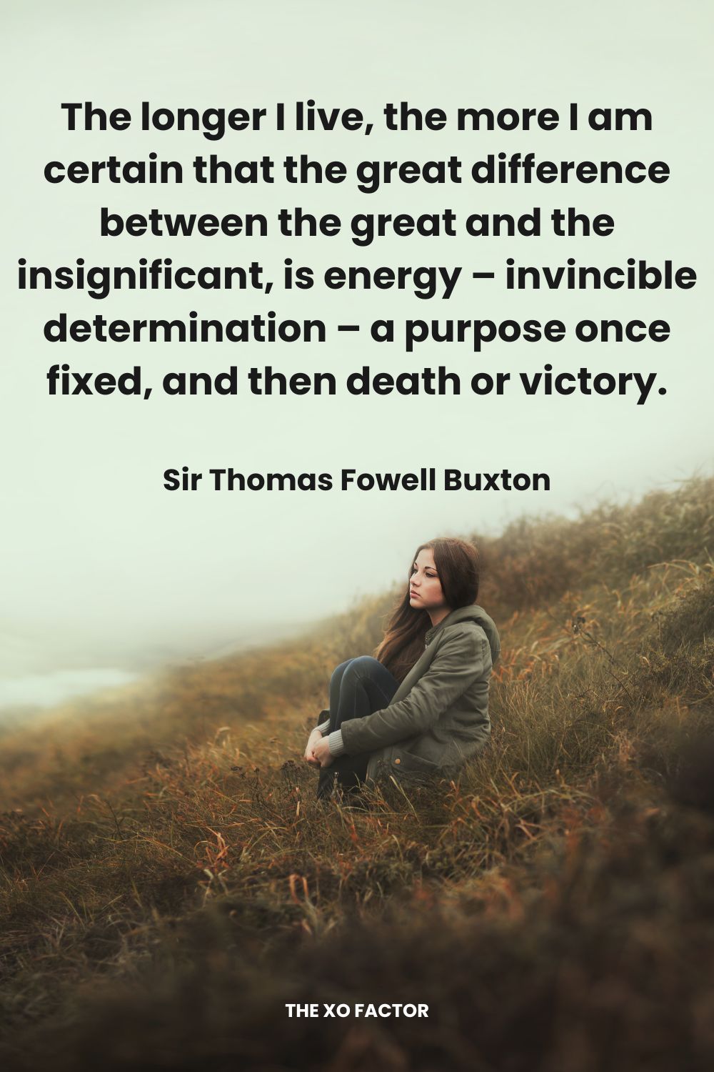 The longer I live, the more I am certain that the great difference between the great and the insignificant, is energy – invincible determination – a purpose once fixed, and then death or victory. Sir Thomas Fowell Buxton