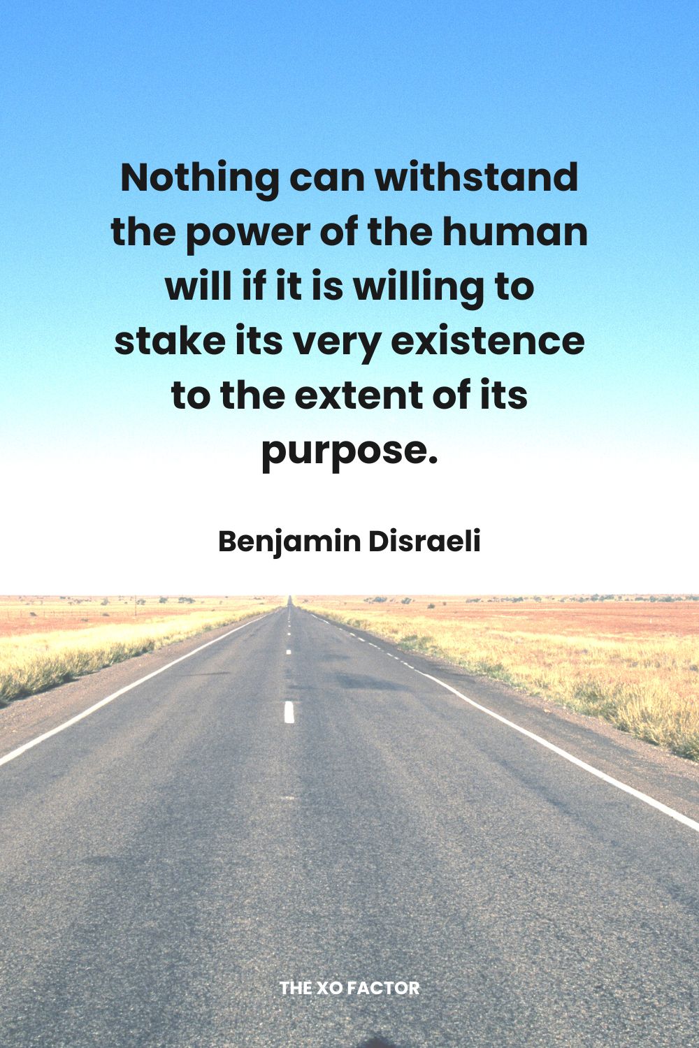 Nothing can withstand the power of the human will if it is willing to stake its very existence to the extent of its purpose. Benjamin Disraeli