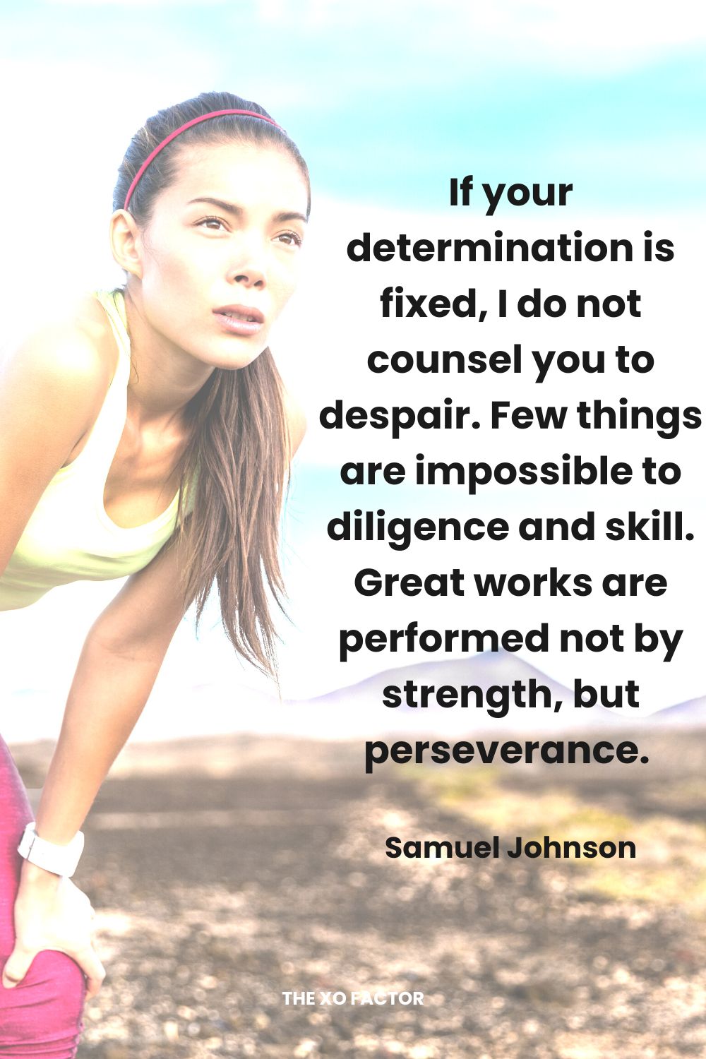 If your determination is fixed, I do not counsel you to despair.  Few things are impossible to diligence and skill.  Great works are performed not by strength, but perseverance. Samuel Johnson