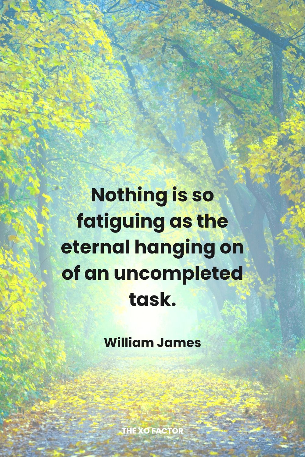Nothing is so fatiguing as the eternal hanging on of an uncompleted task. William James