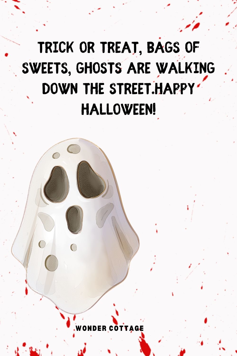 Trick or treat, bags of sweets, ghosts are walking down the street.Happy Halloween!