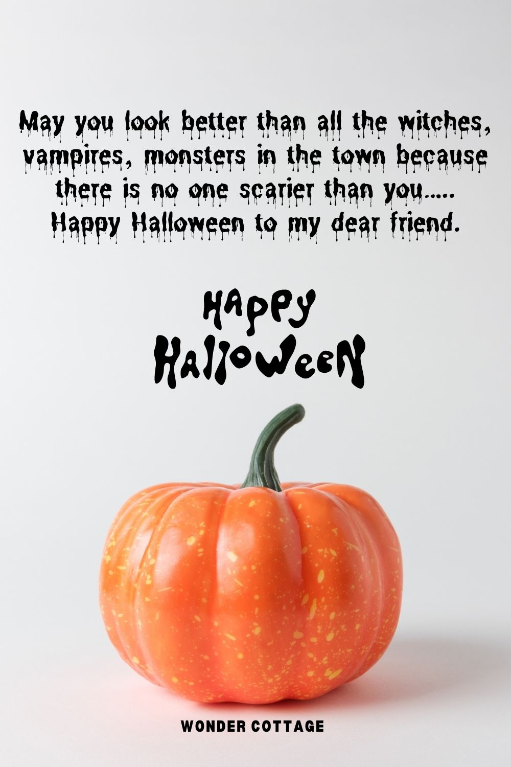May you look better than all the witches, vampires, monsters in the town because there is no one scarier than you….. Happy Halloween to my dear friend.