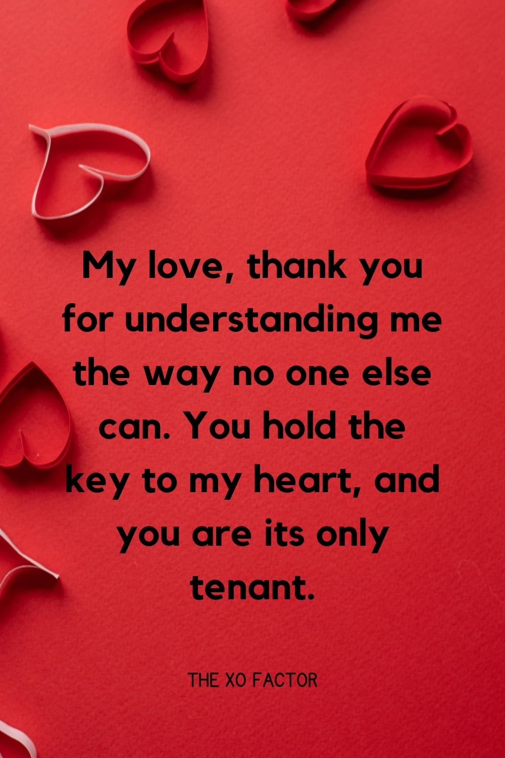 My love, thank you for understanding me the way no one else can. You hold the key to my heart, and you are its only tenant.