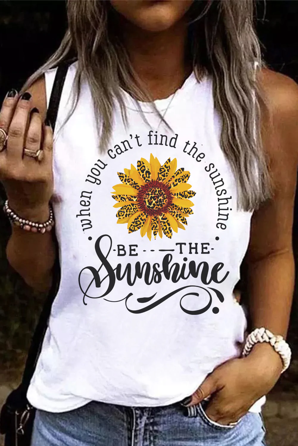 Sunflower Leopard Lyrics Tank Top - Sunshine Fashion For Chic Women With Sunflower Clothing