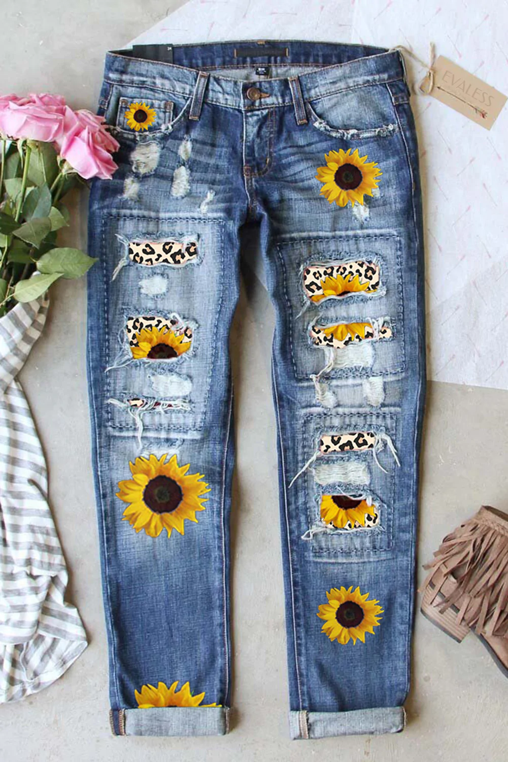 Sunflower Floral Ripped Jeans