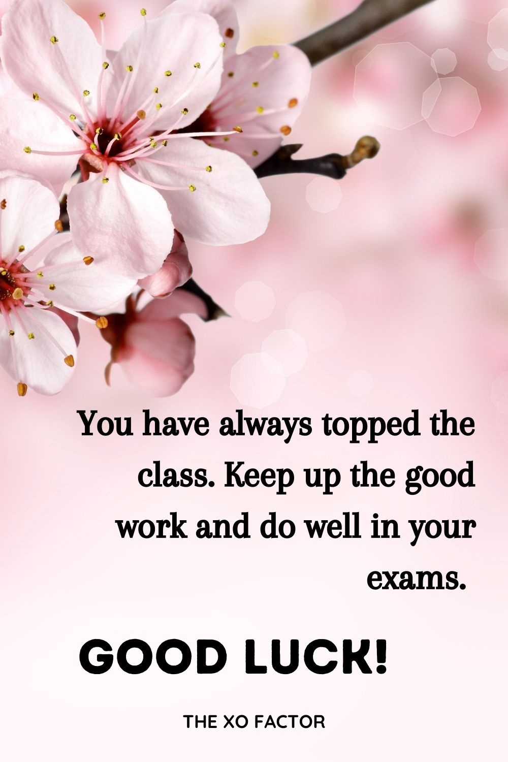 You have always topped the class. Keep up the good work and do well in your exams. Good luck!