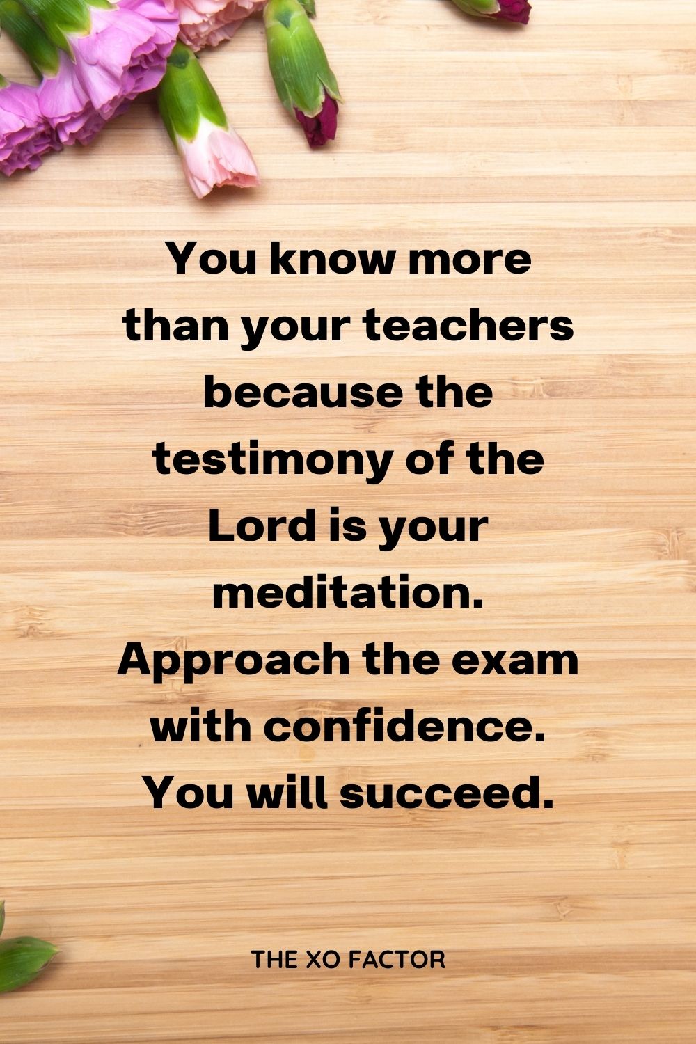 You know more than your teachers because the testimony of the Lord is your meditation. Approach the exam with confidence. You will succeed.