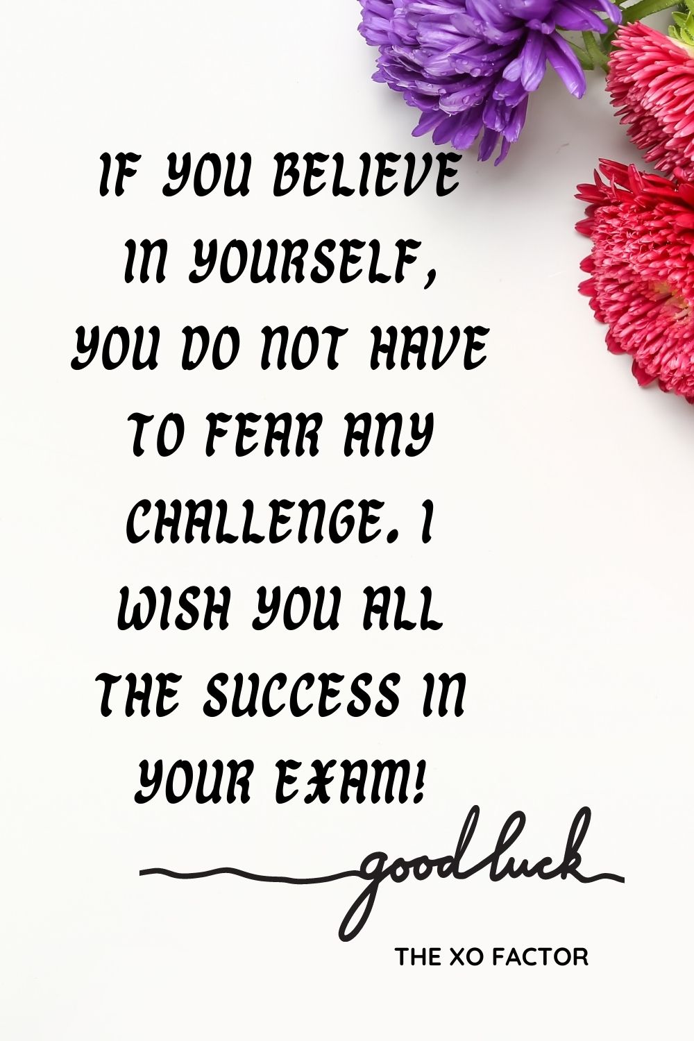 If you believe in yourself, you do not have to fear any challenge. I wish you all the success in your exam!