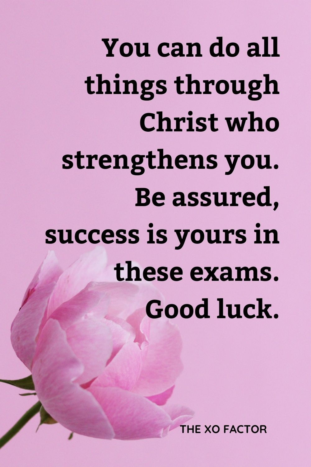You can do all things through Christ who strengthens you. Be assured, success is yours in these exams. Good luck.