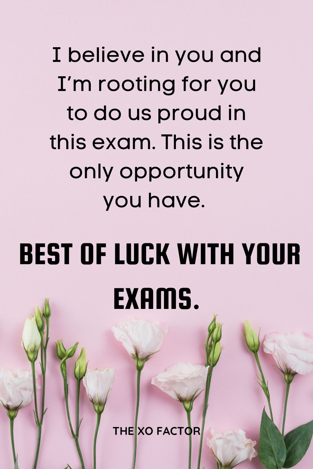 I believe in you and I’m rooting for you to do us proud in this exam. This is the only opportunity you have. Best of luck with your exams.