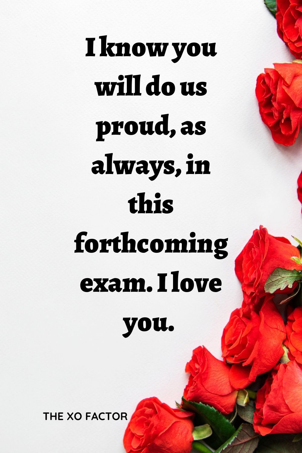 I know you will do us proud, as always, in this forthcoming exam. I love you. 