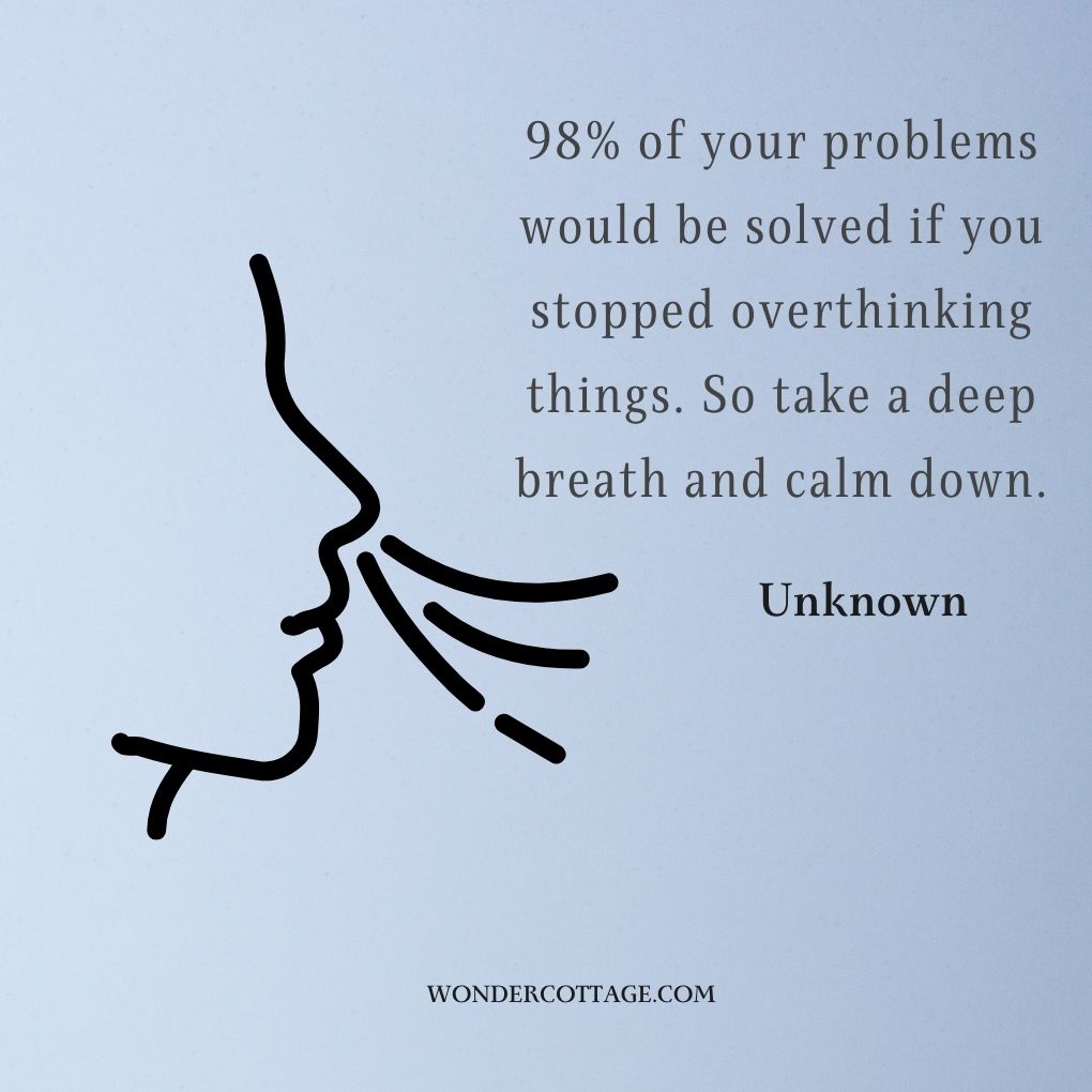 98% of your problems would be solved if you stopped overthinking things. So take a deep breath and calm down.
UnknownÂ