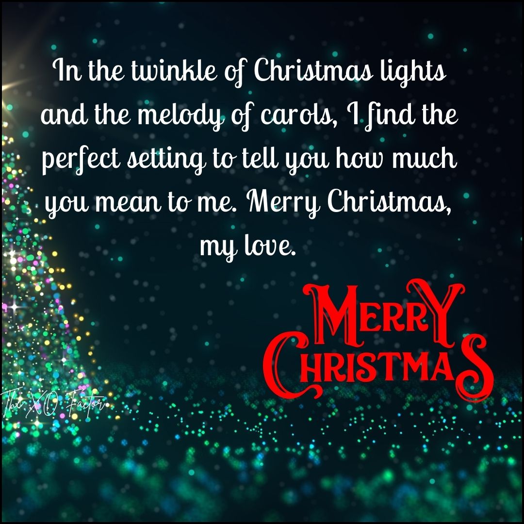 In the twinkle of Christmas lights and the melody of carols, I find the perfect setting to tell you how much you mean to me. Merry Christmas, my love.