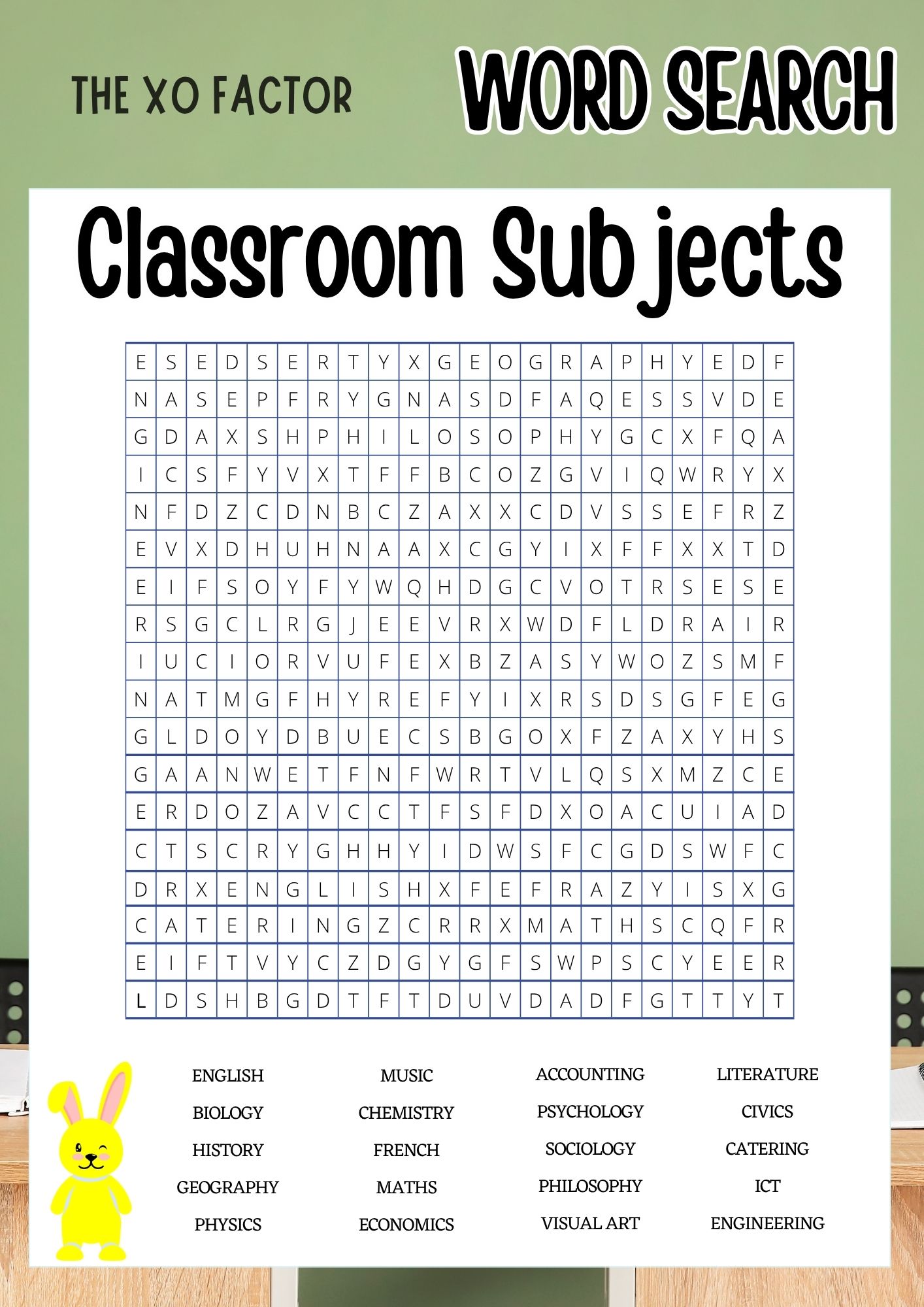 Classroom Subjects Word Search