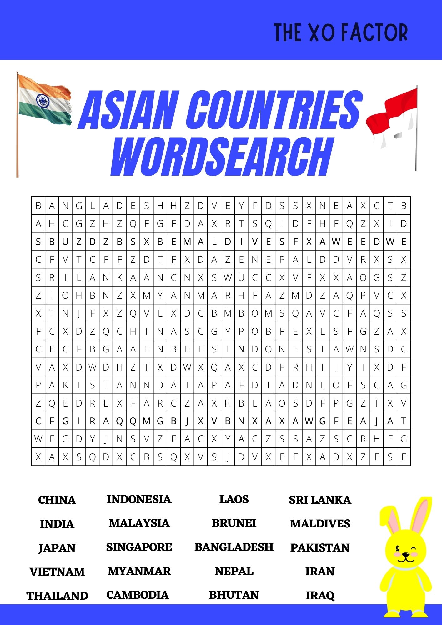 Asian countries word search